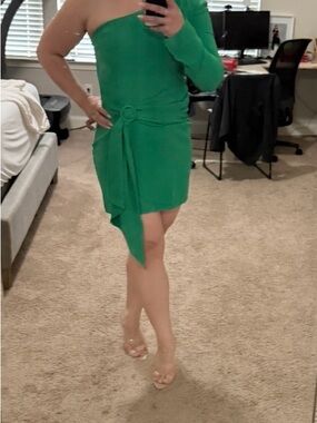 One-Shoulder Green Belted Cocktail Amanda Uprichard dress